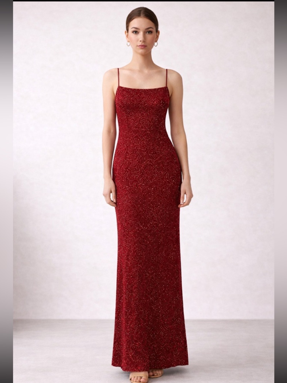 City Triangles Wine Red Glitter Formal Maxi‎ Dress Open Back Slit M
